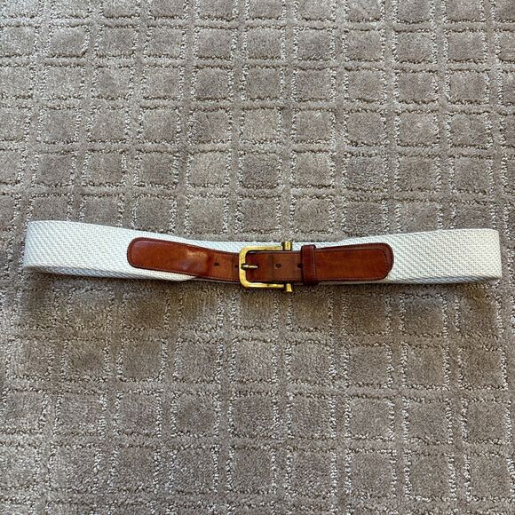 Dooney & Bourke Accessories - Dooney & Bourke VTG Leather Fabric Belt Women's 36 Tan Brown Solid Brass Buckle